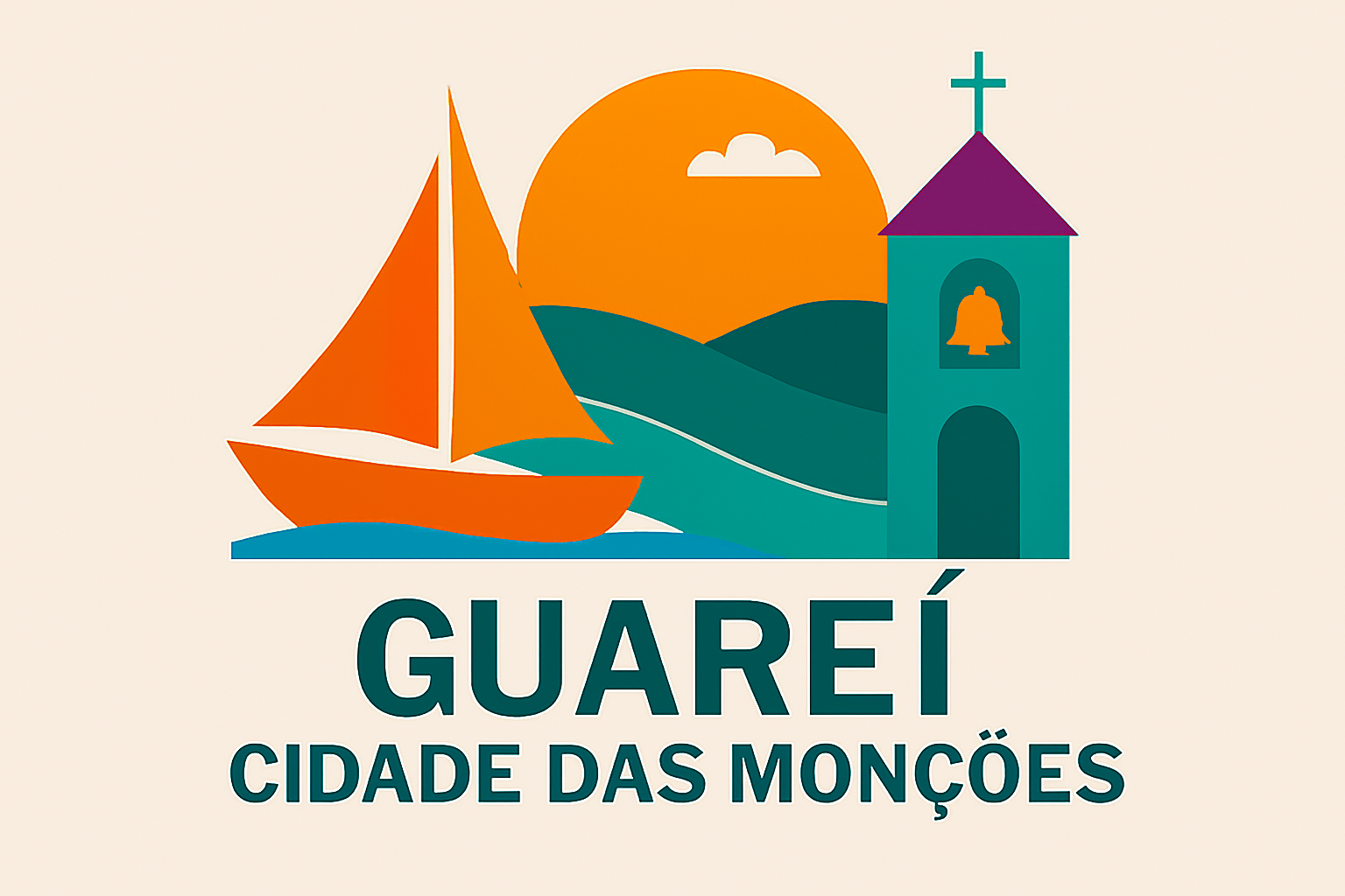Ilustração promocional da cidade com ícones culturais e paisagem estilizada.